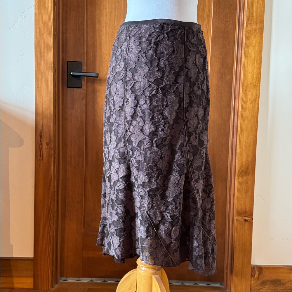 J. Jill Brown Floral Lace Midi Skirt